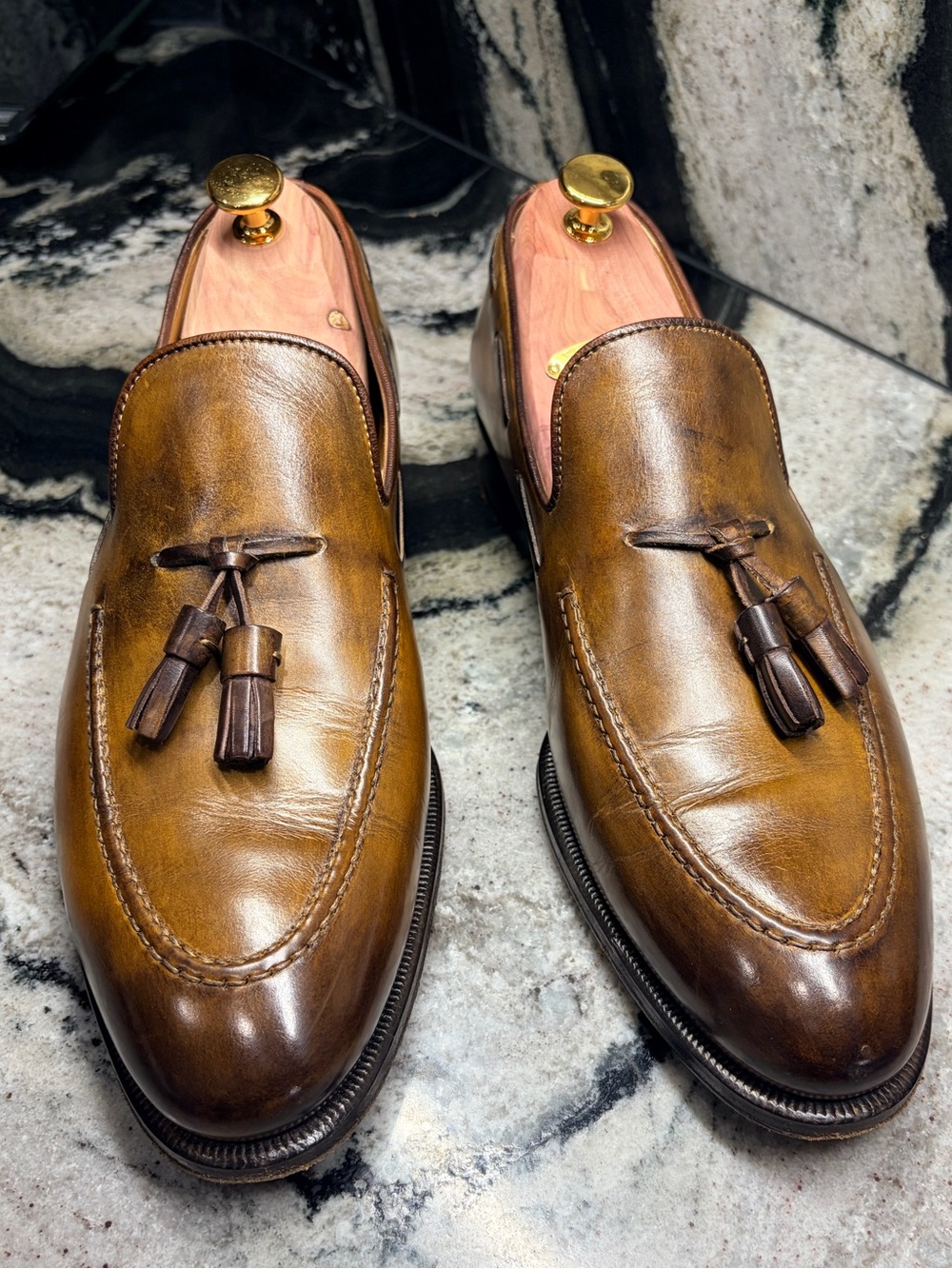 Di Bianco Brown Patina Leather Tassel Loafers Men’s 9.5 Made Italy